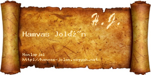 Hamvas Jolán névjegykártya